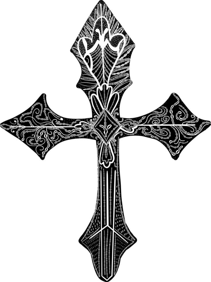 Crucifix black isolated hand drawn design vector