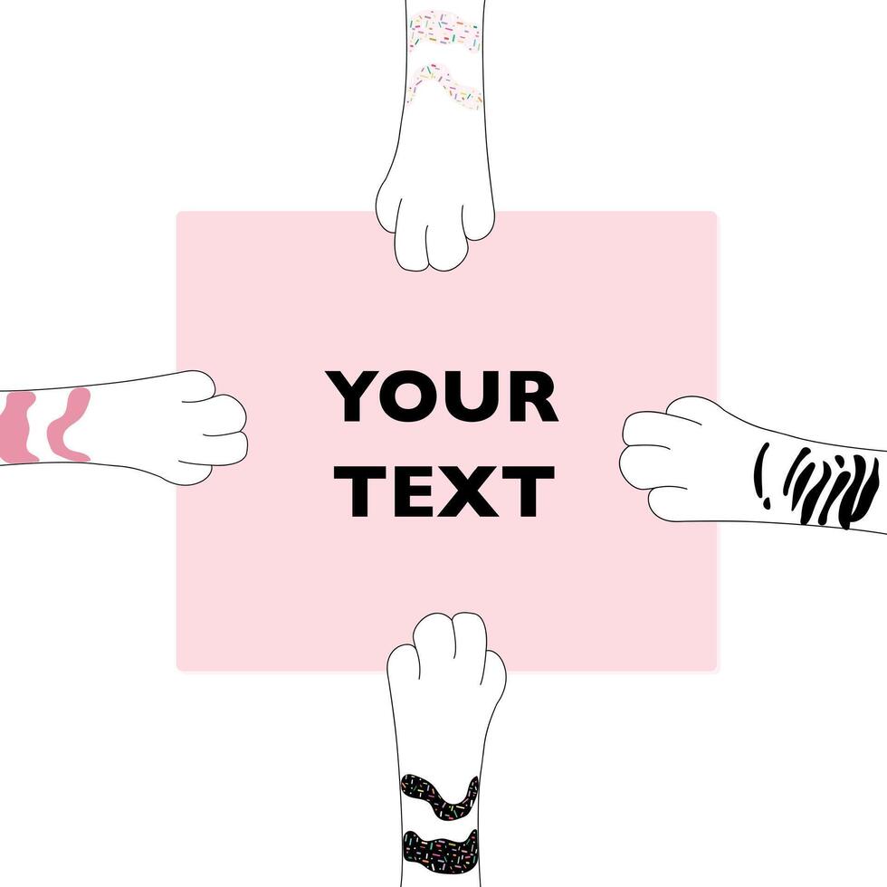 Cat or dog pet paws horizontal blank holding up sign with space for your text vector