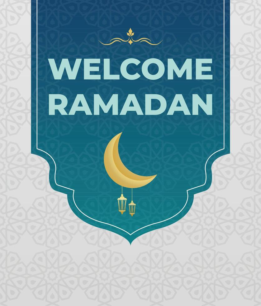 Welcome Ramadan Elegant Islamic Greeting with Crescent and Lanterns vector