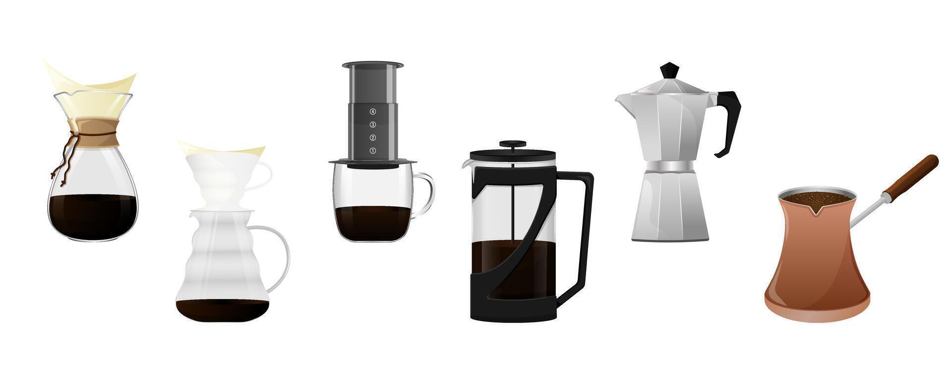 Set of different coffee makers vector