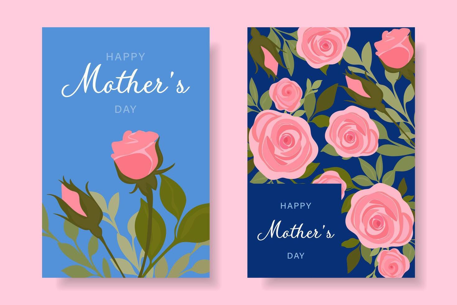 Happy Mother's Day. Set of Mother's Day cards decorated with roses. vector