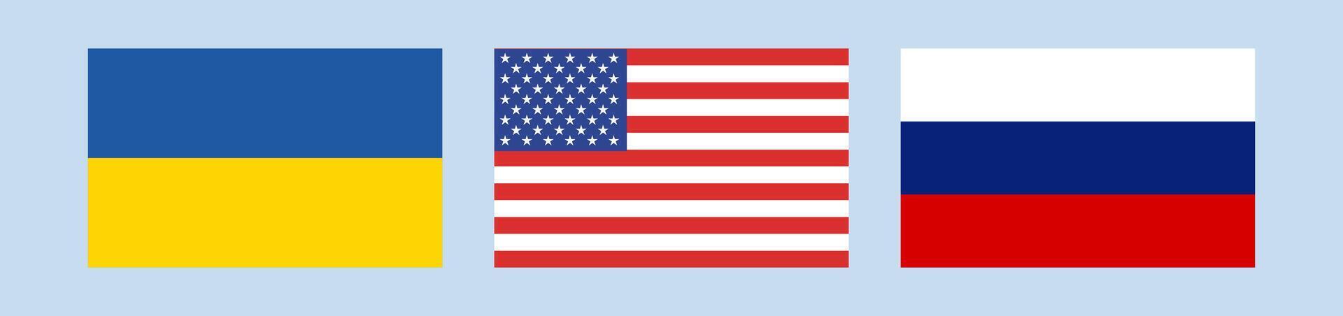 Ukraine, USA, Russia, country flags. vector