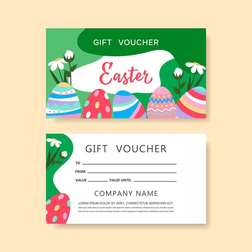 Easter voucher with colorful Easter eggs. Gift certificate template for Easter holidays. vector