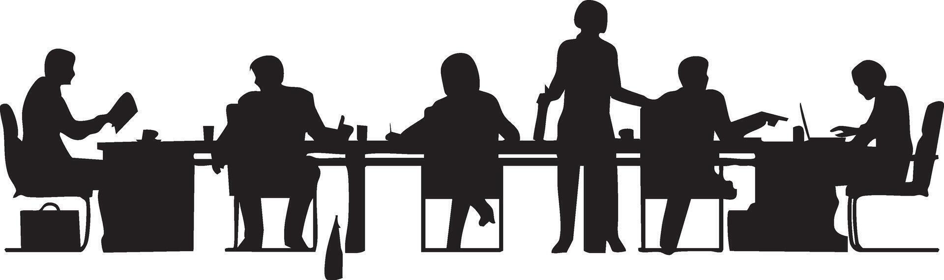 silhouette of people sitting at a table vector