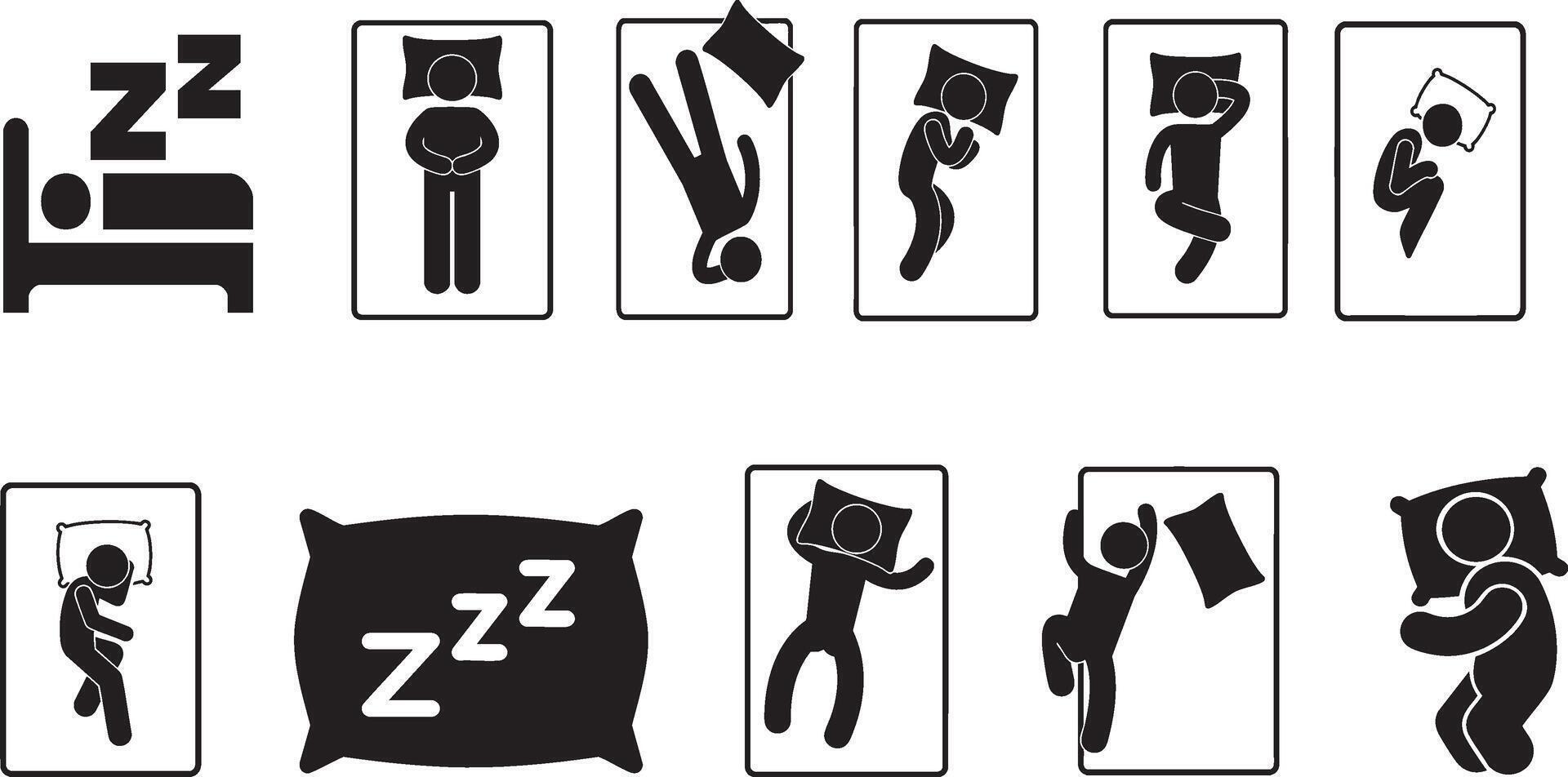 a set of black and white images depicting people sleeping vector