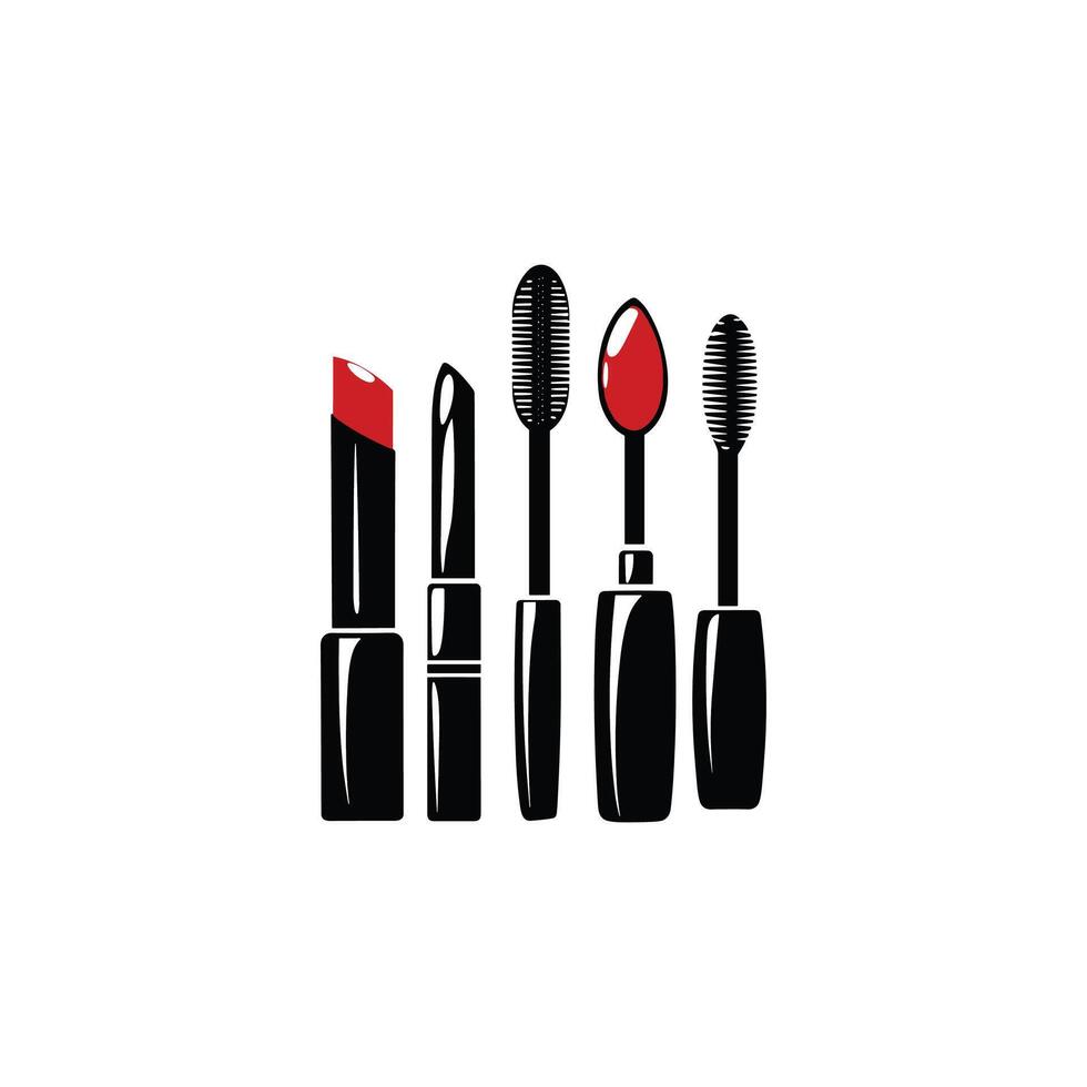 Lipstick, mascara and brush on white background vector