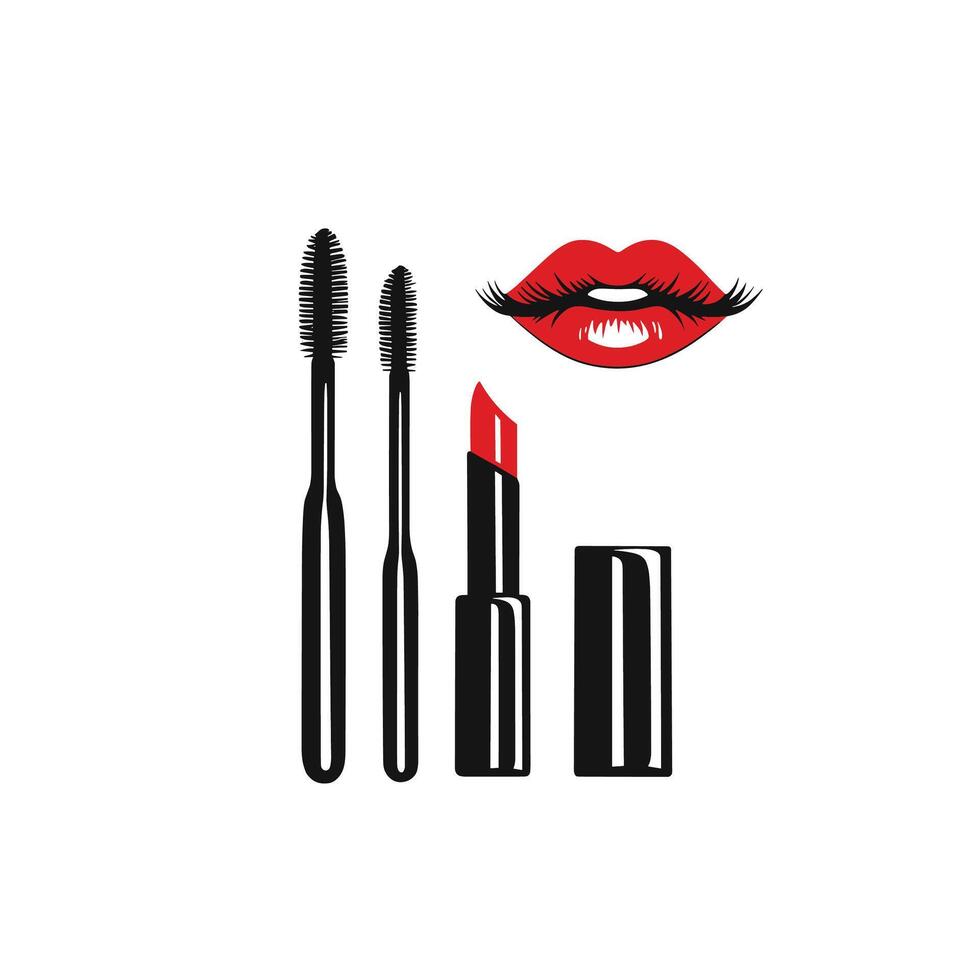 Lipstick and mascara brushes vector