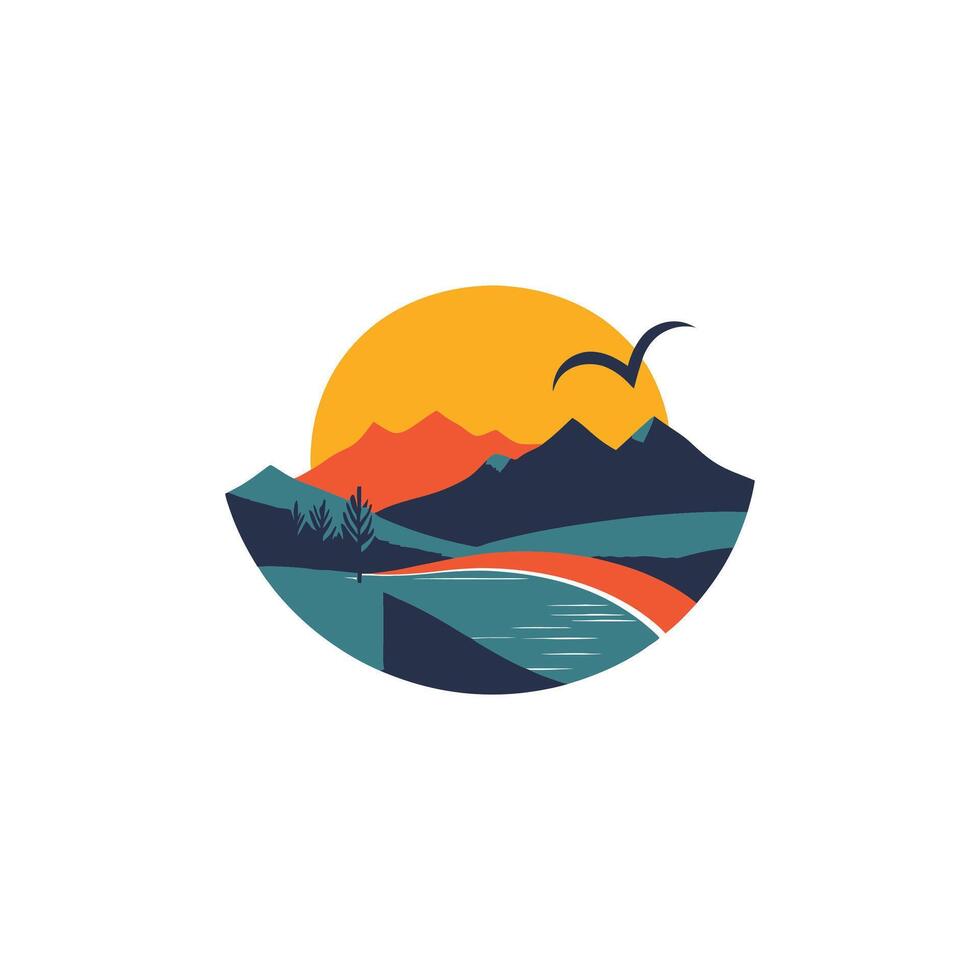 A logo for a mountain range with a bird flying over it vector