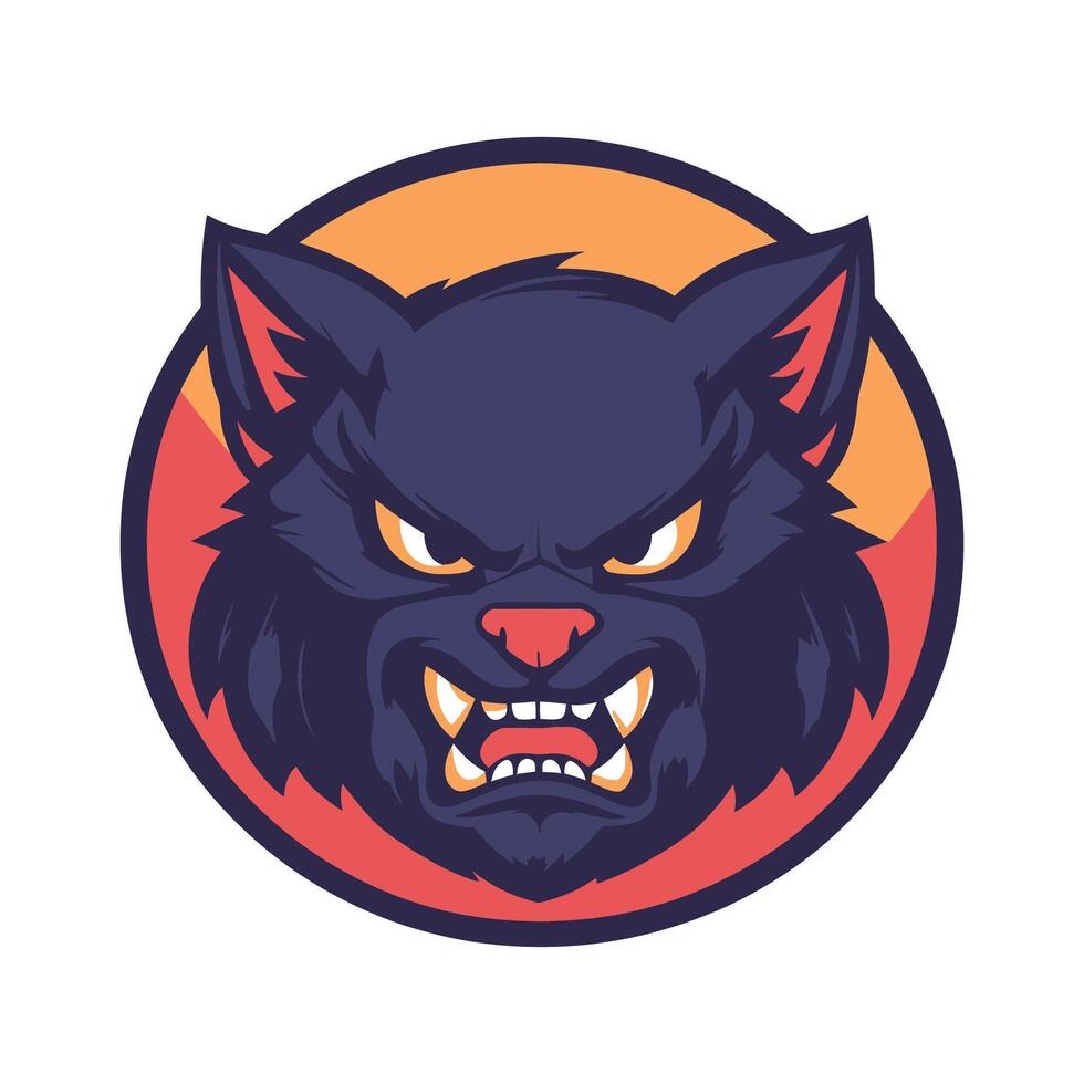 A black wolf head with fangs and an orange background vector