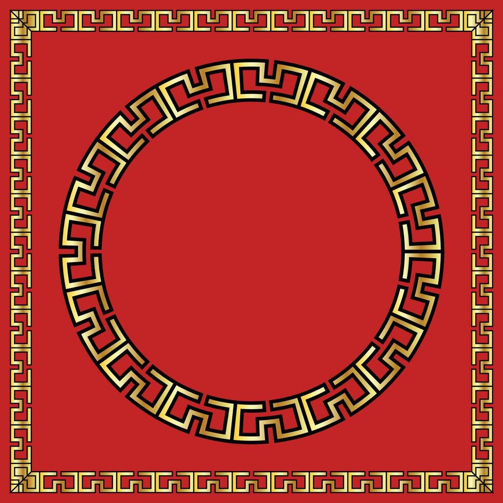 Chinese red tapestry design and gold motifs vector