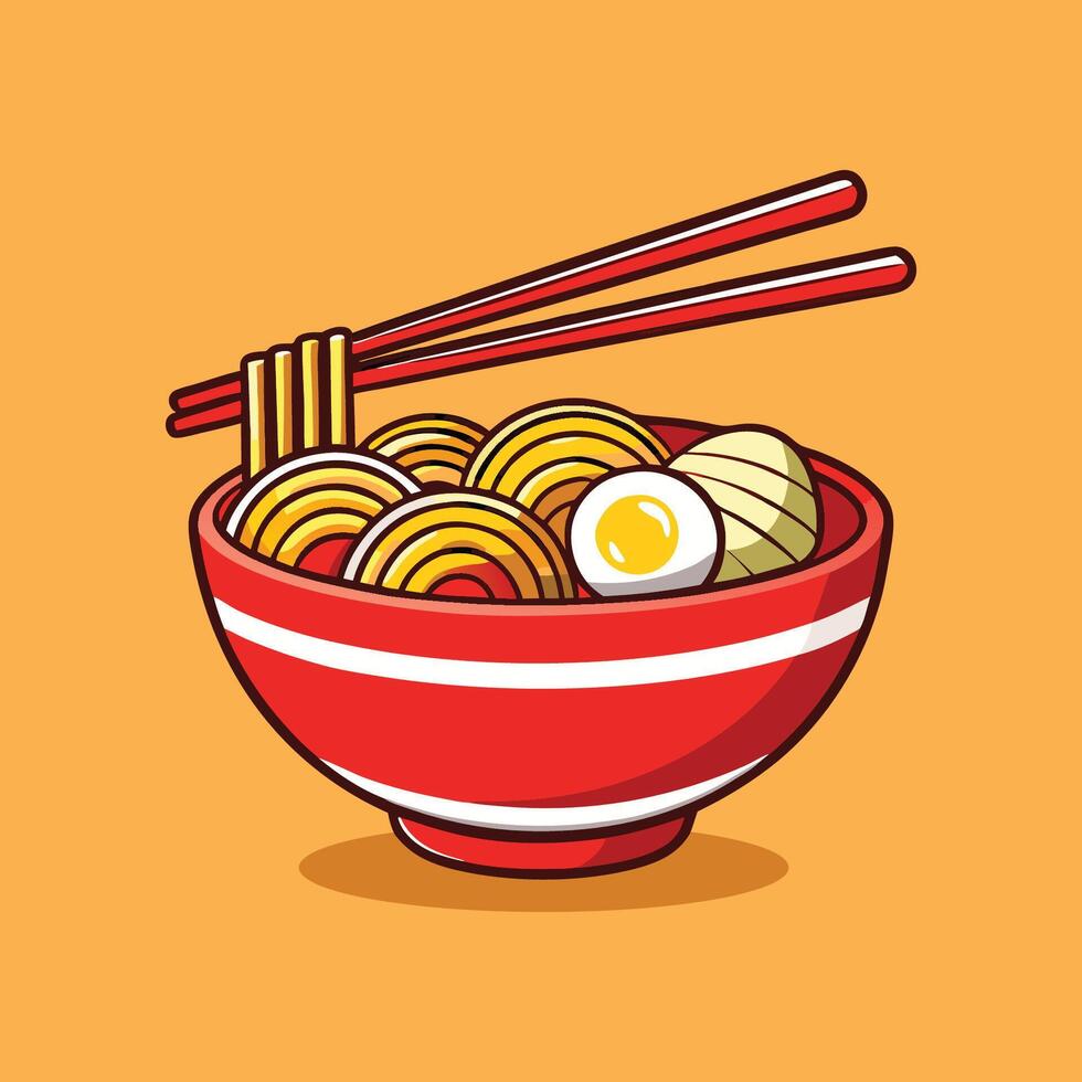 Ramen Noodle Bowl with Egg and Chopsticks Cartoon vector