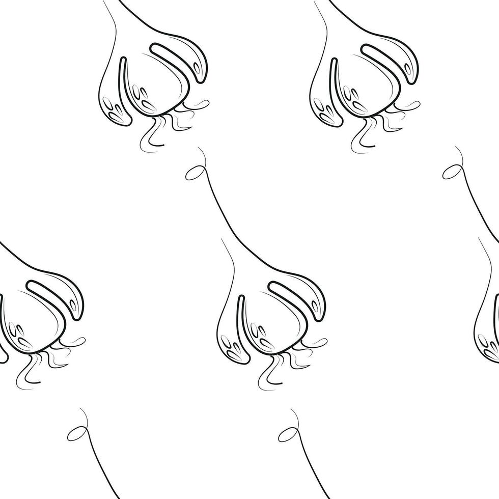 seamless pattern with vegetables and garlic drawn in line art style, for food or textile packaging vector