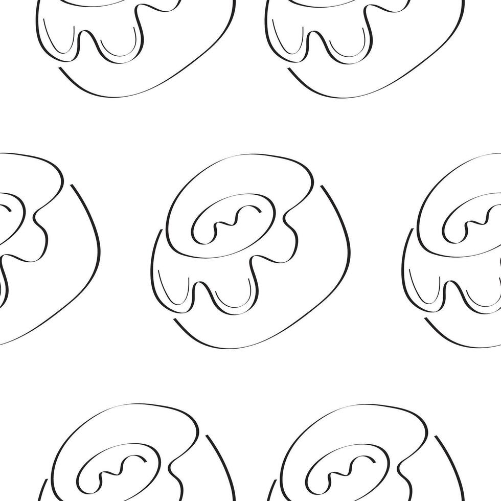seamless pattern with pastries namely donuts drawn in line art style, for food or textile packaging vector