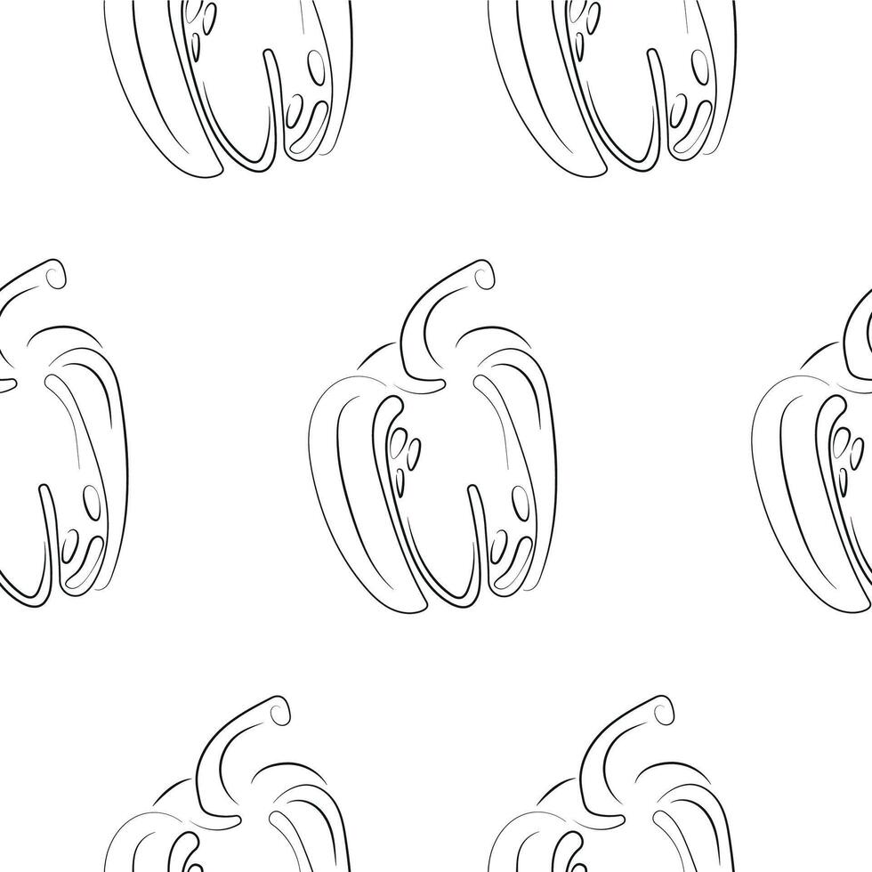 seamless pattern with vegetables and peppers drawn in line art style, for food or textile packaging vector