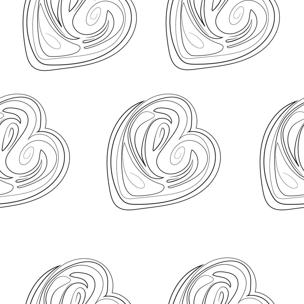 seamless pattern with pastries namely puff with sugar drawn in line art style, for food or textile packaging vector