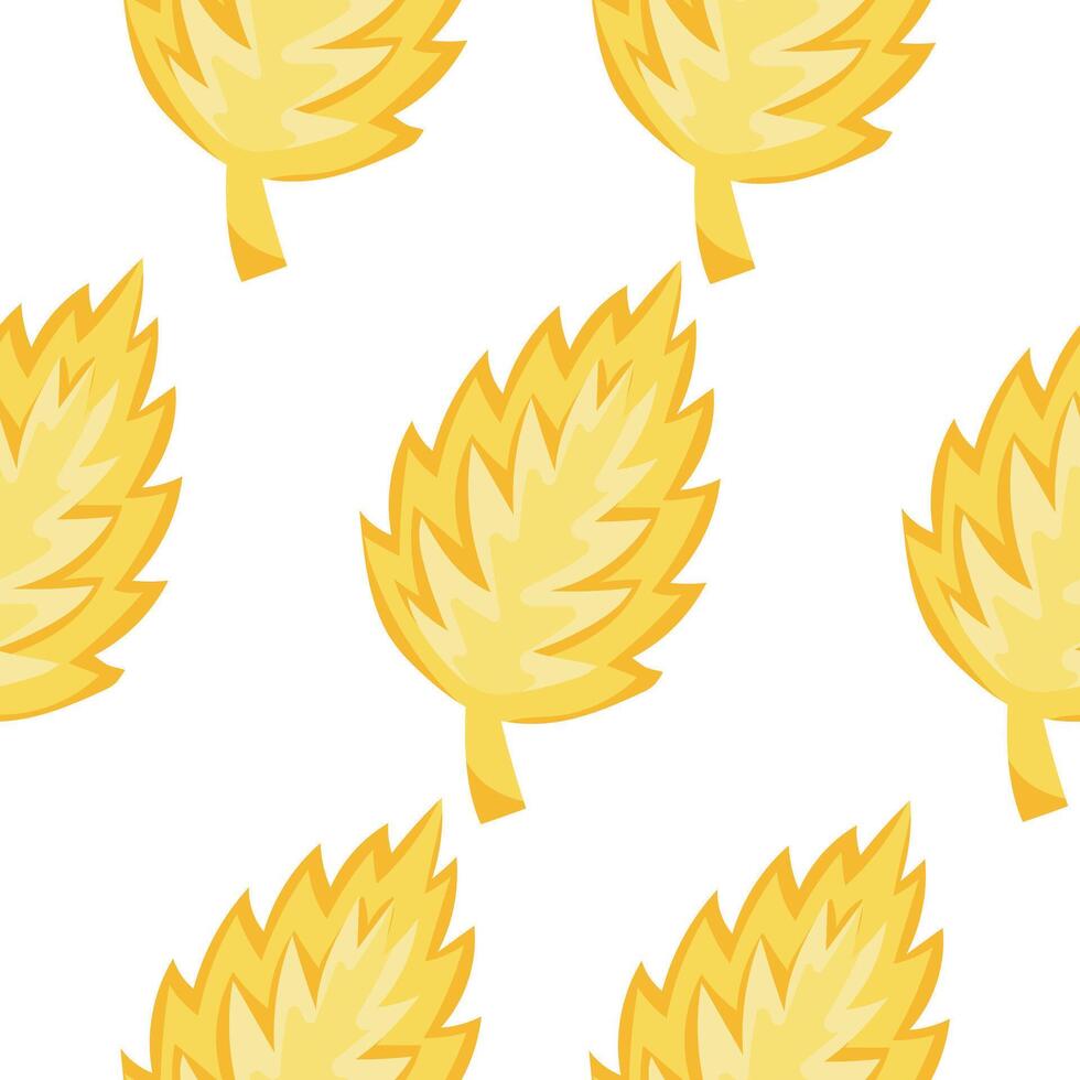 seamless spring pattern with ragged leaves in bright yellow color on white background, for wrapping or textile vector