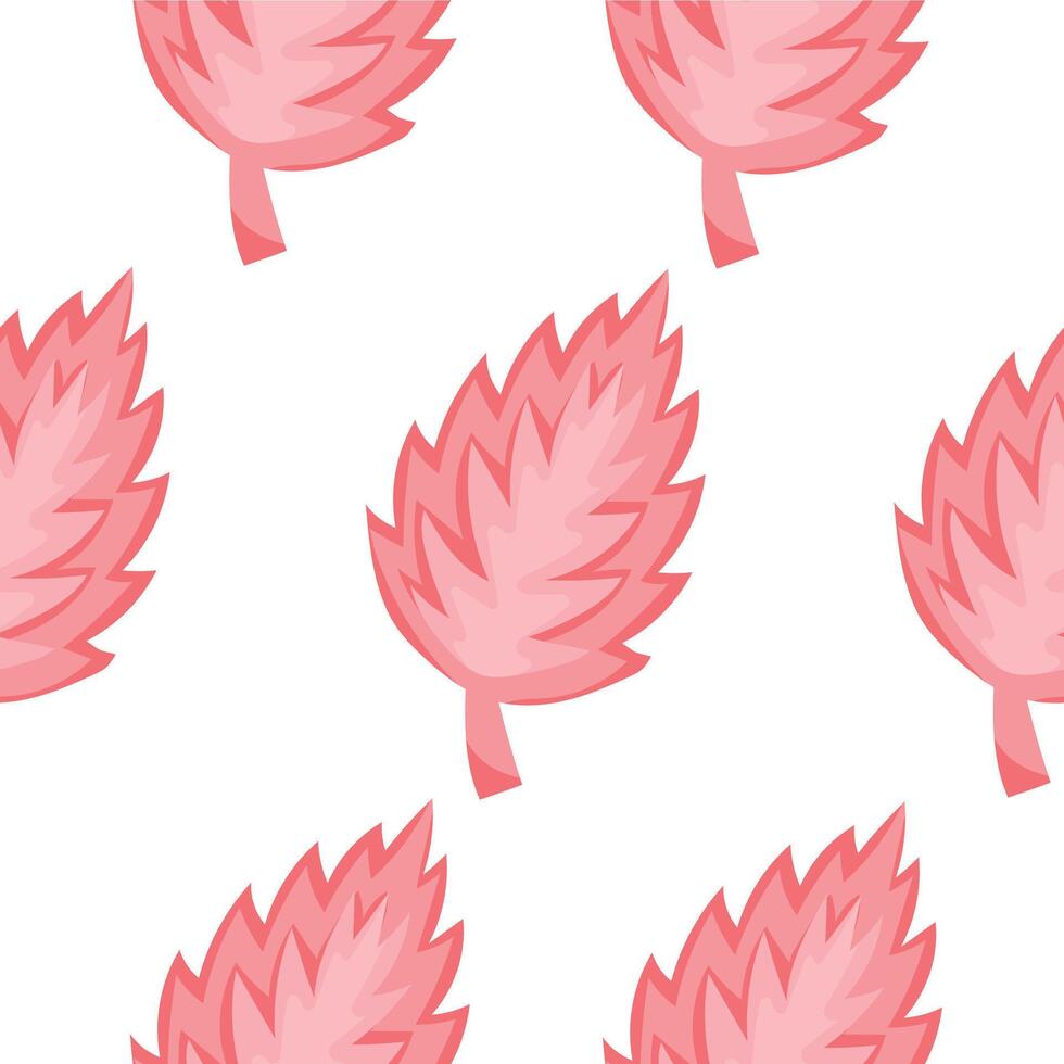 seamless spring pattern with ragged leaves in bright pink color on white background, for wrapping or textile vector