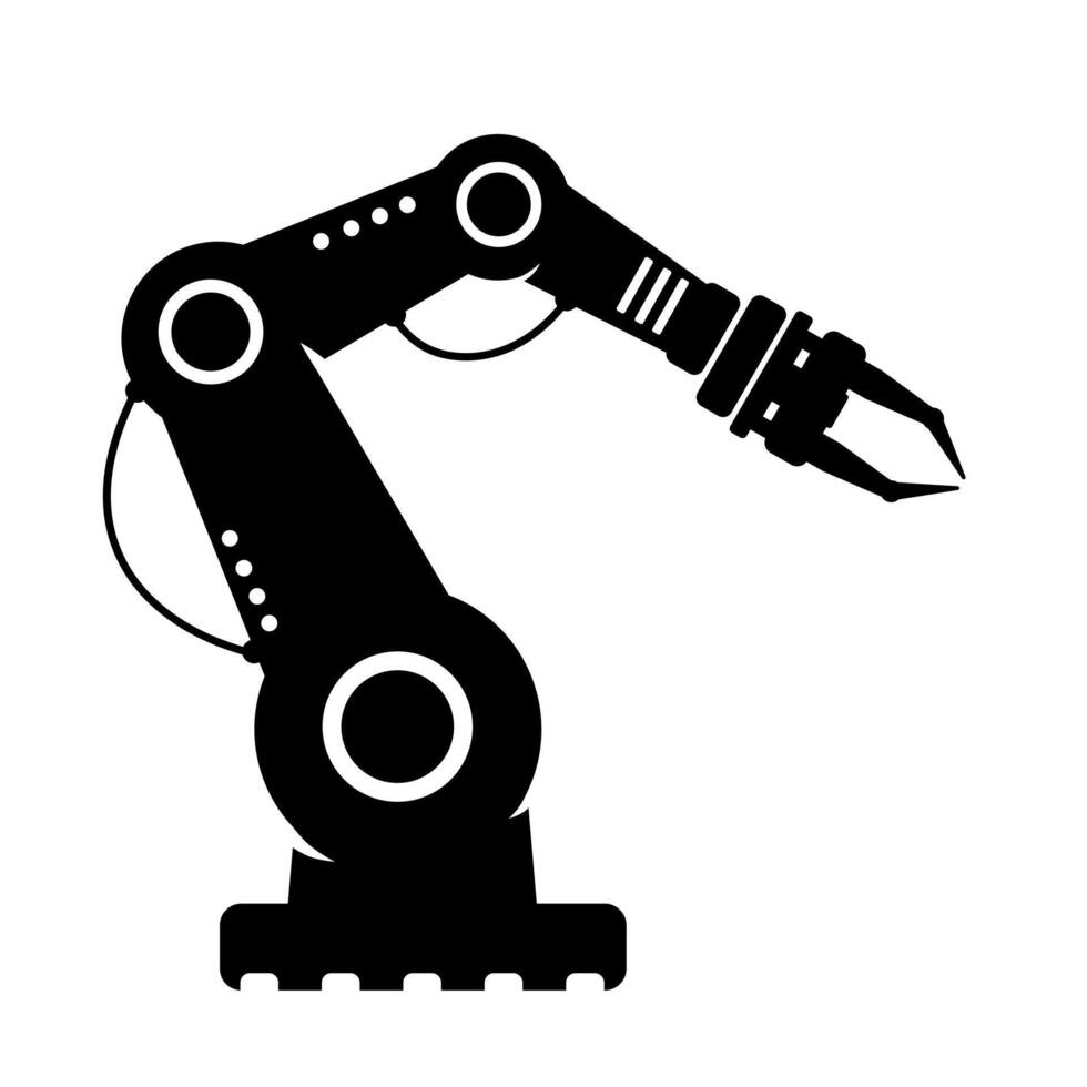 Industrial Automated Robotic Arm for production automation - Black Silhouette illustration Icon vector