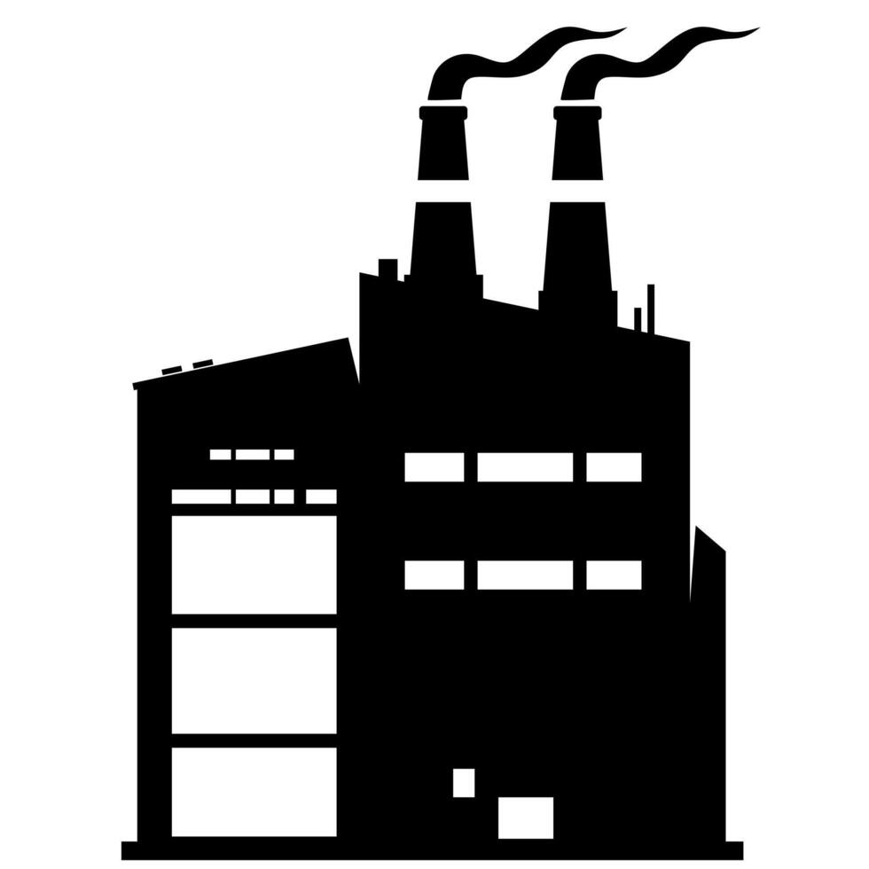 Industrial Energy Supply Factory Power Plant Facility - Black Silhouette illustration Icon vector