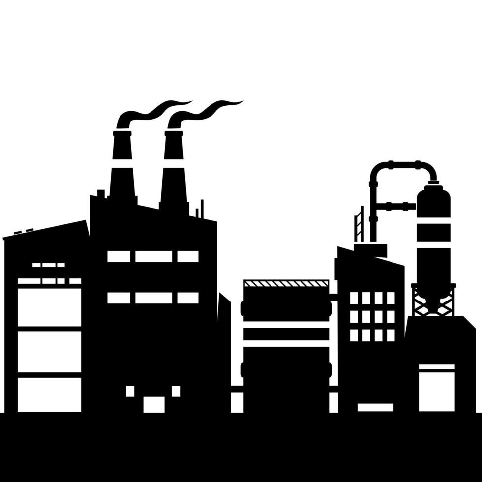 Industrial Building Factory Manufacturing Complex - Black Silhouette illustration Icon vector
