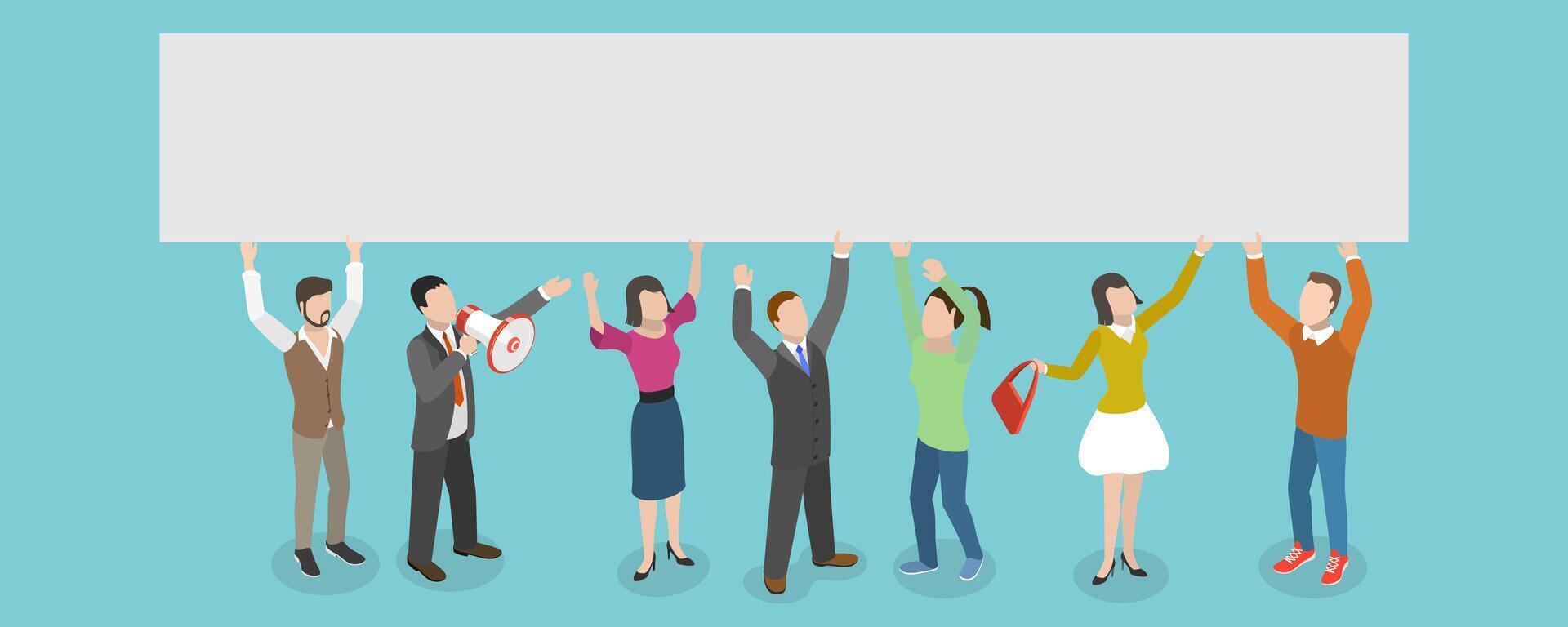 3D Isometric Flat Conceptual Illustration of Protesting People vector