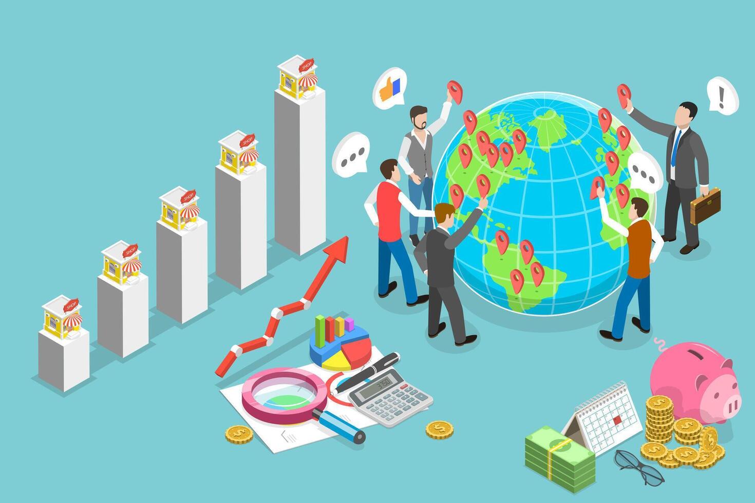3D Isometric Flat Conceptual Illustration of Global Business Expansion vector
