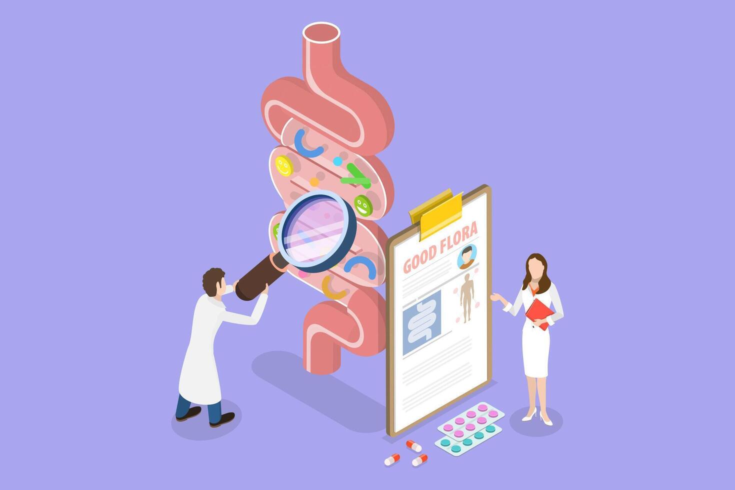 3D Isometric Flat Conceptual Illustration of Gut Health. vector