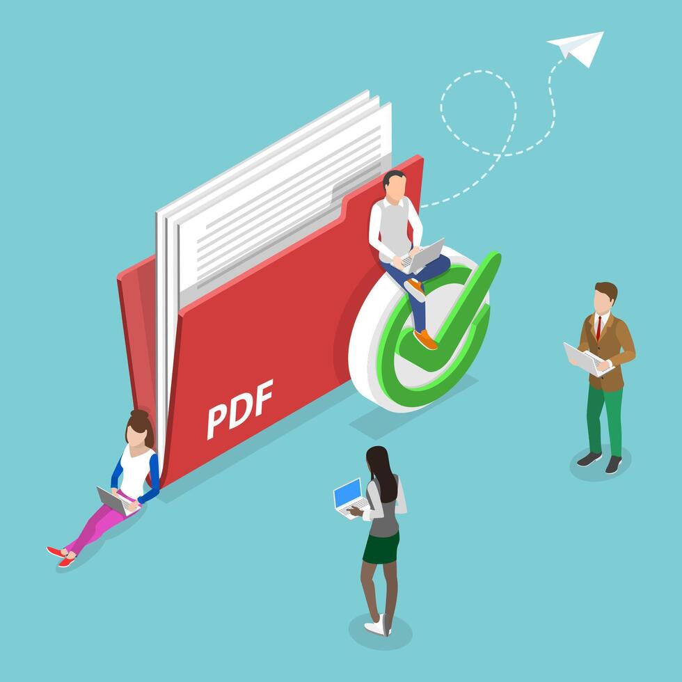 3D Isometric Flat Conceptual Illustration of Upload PDF Document vector