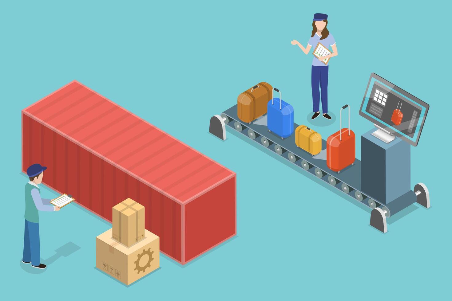 3D Isometric Flat Conceptual Illustration of Customs Inspection vector