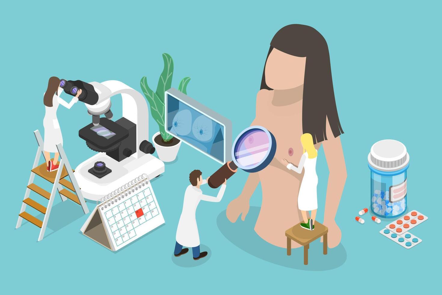 3D Isometric Flat Conceptual Illustration of Mammologist Consultation vector