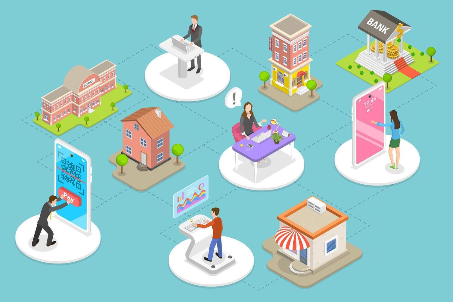 3D Isometric Flat Conceptual Illustration of Urban Smart Services vector