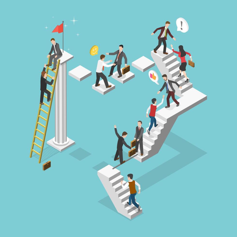 3D Isometric Flat Conceptual Illustration of Helping To Reach Goal vector