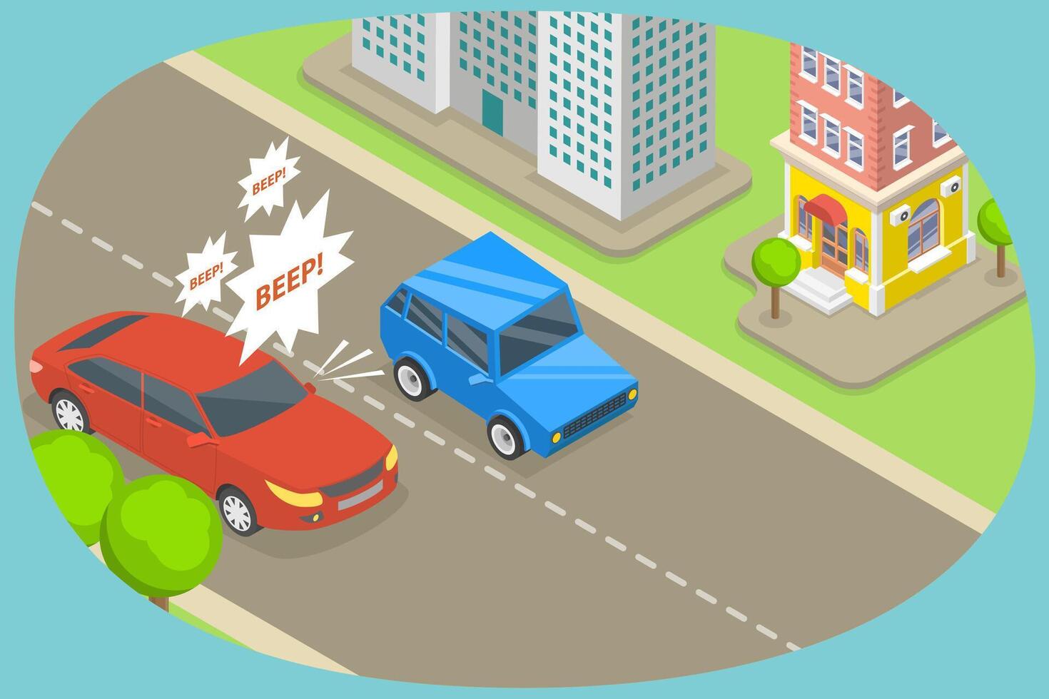 3D Isometric Flat Conceptual Illustration of Angry Car Driver. vector