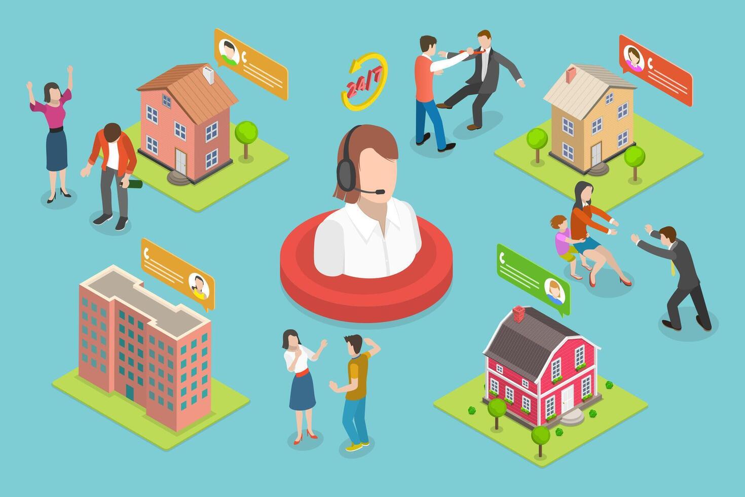 3D Isometric Flat Conceptual Illustration of Domestic Violence Support vector