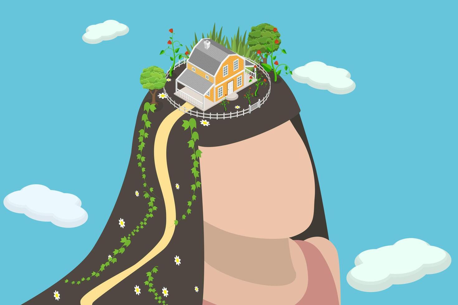 3D Isometric Flat Conceptual Illustration of Woman Dreams. vector