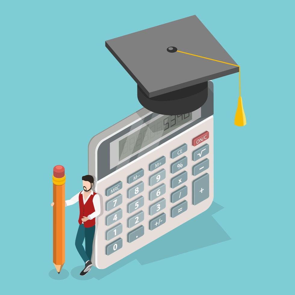 3D Isometric Flat Conceptual Illustration of Education Expenses vector