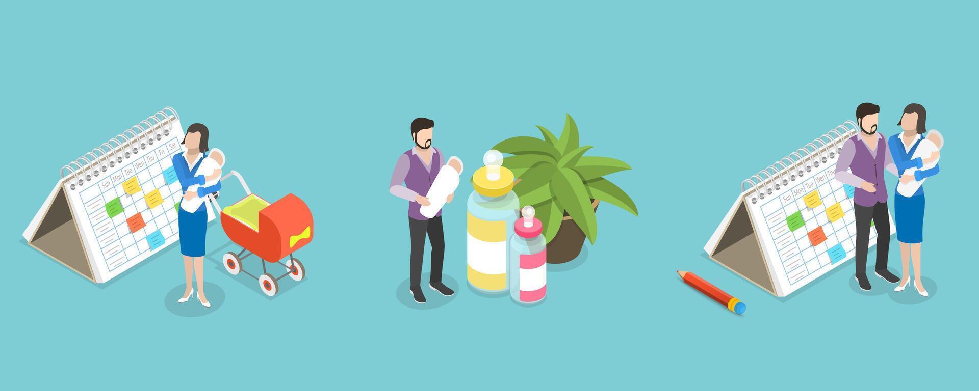 3D Isometric Flat Conceptual Illustration of Maternity Leave vector