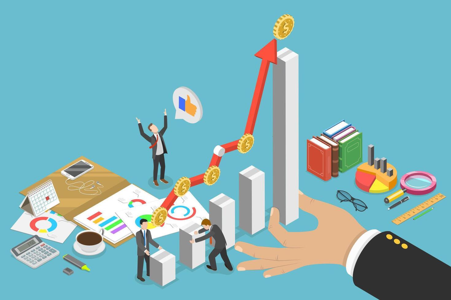 3D Isometric Flat Conceptual Illustration of Revenue Increase. vector