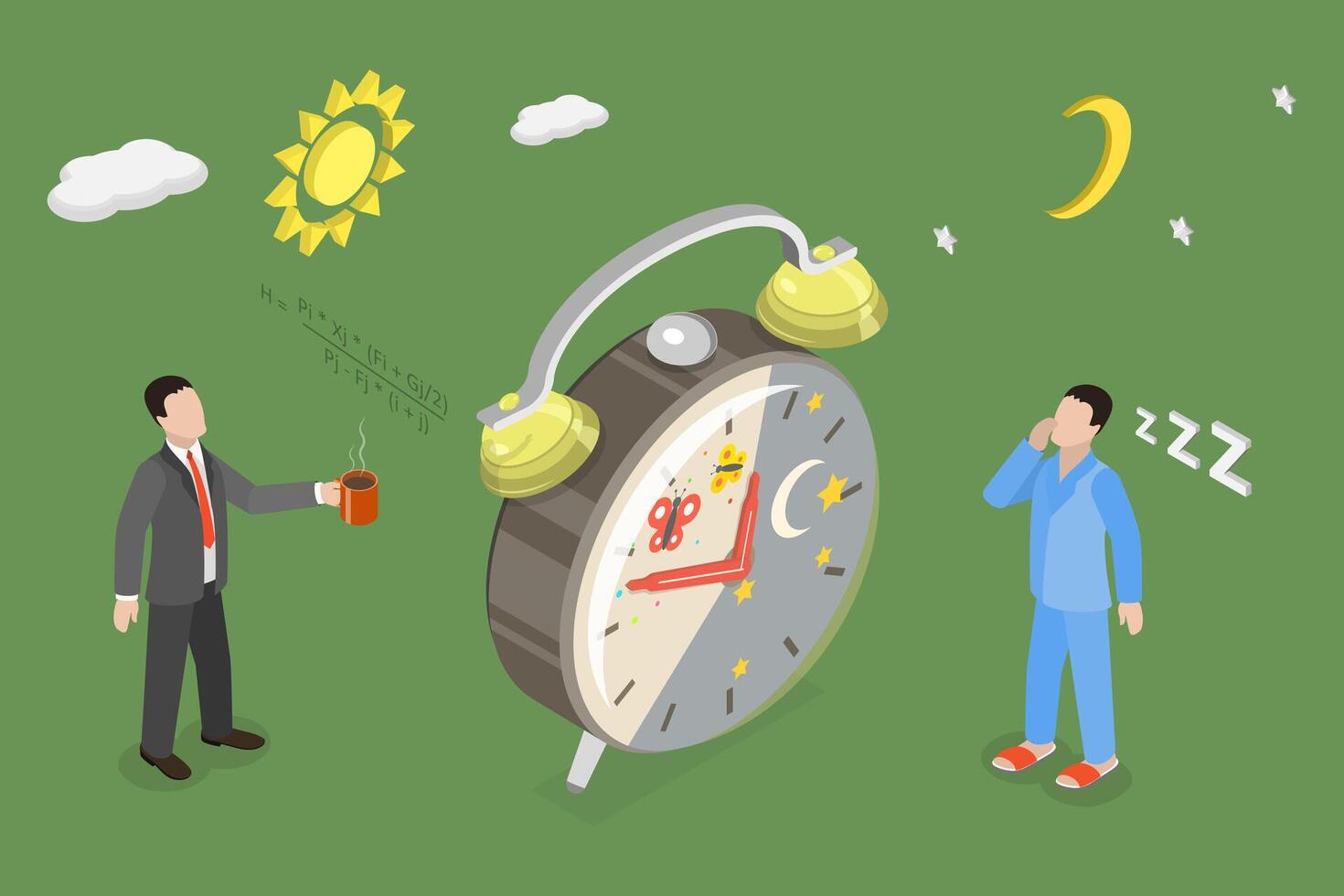 3D Isometric Flat Conceptual Illustration of Circadian Rhythm. vector