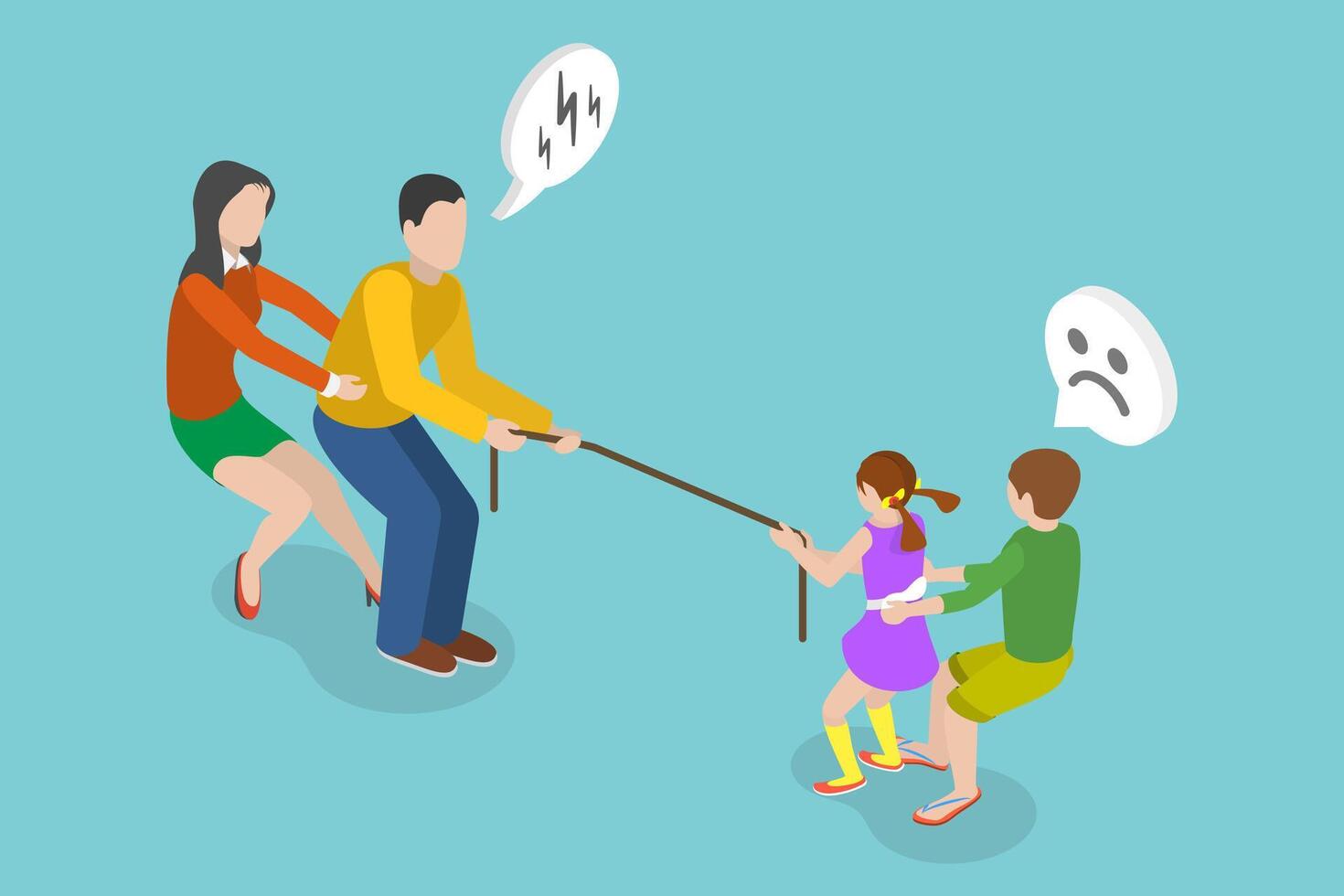 3D Isometric Flat Conceptual Illustration of Family Generational Conflict vector
