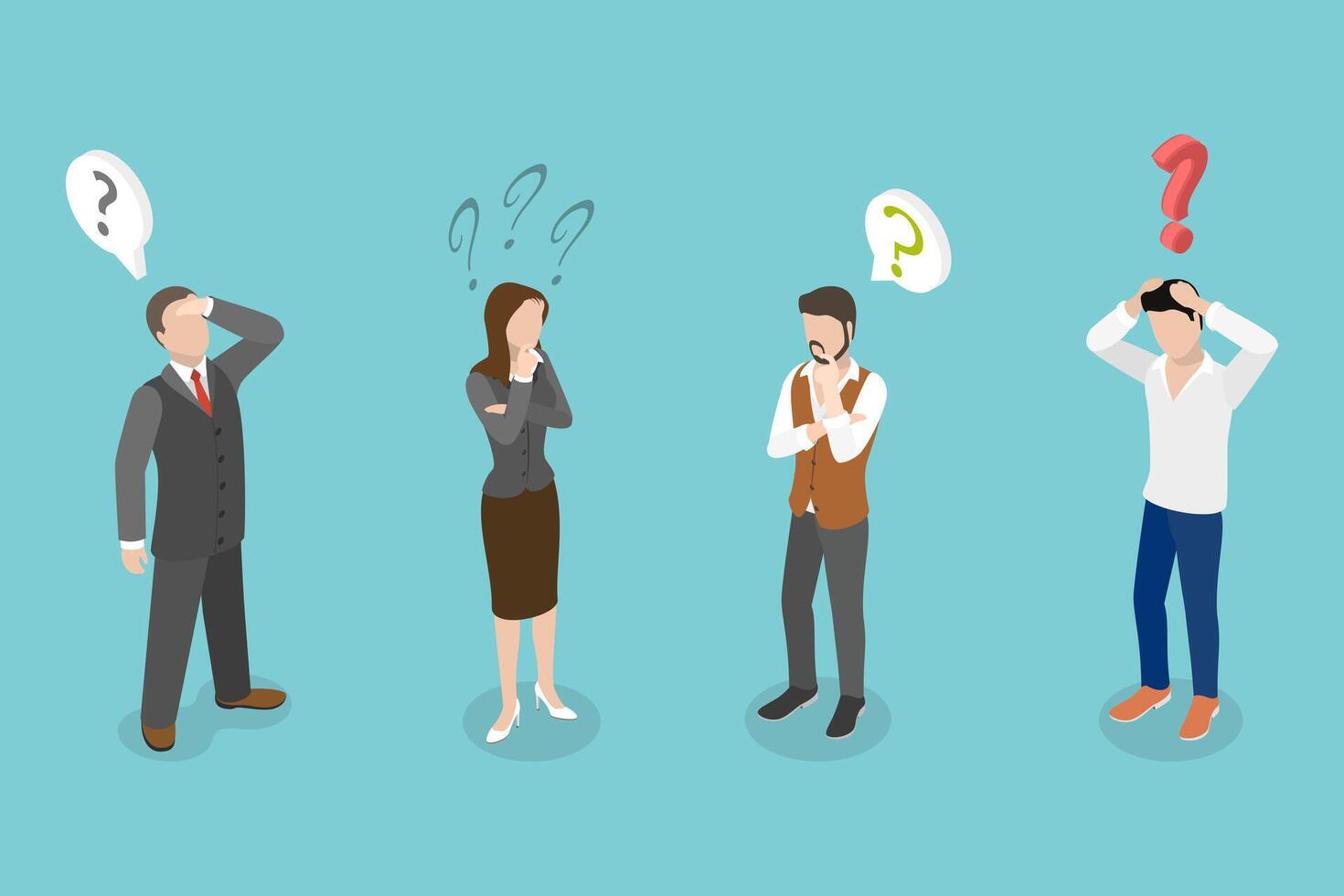 3D Isometric Flat Conceptual Illustration of Thinking People Set vector