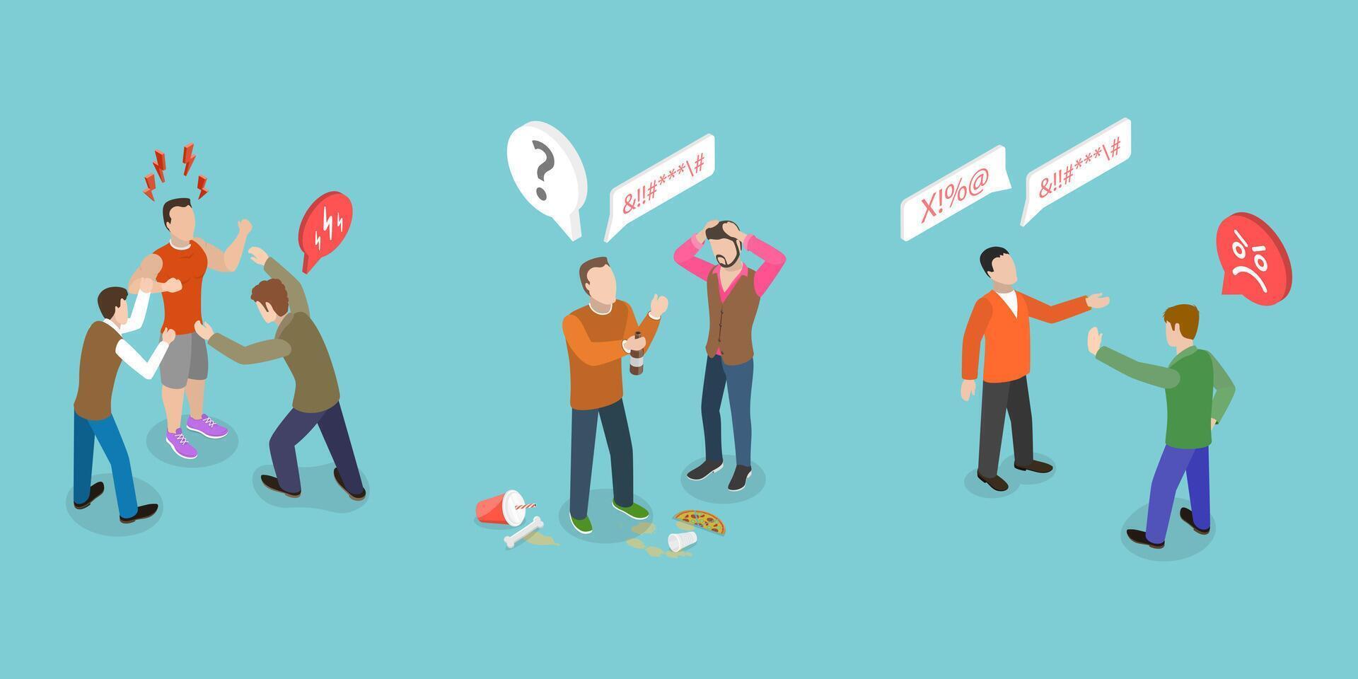 3D Isometric Flat Conceptual Illustration of Antisocial Behaviour vector
