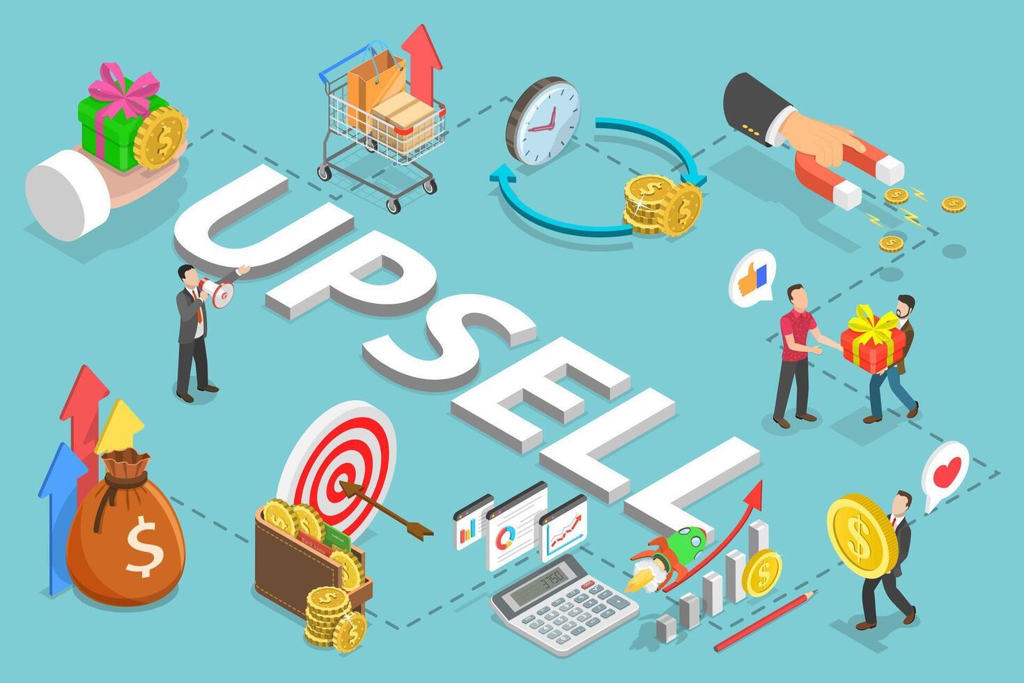 3D Isometric Flat Conceptual Illustration of Upselling Sale Technique vector