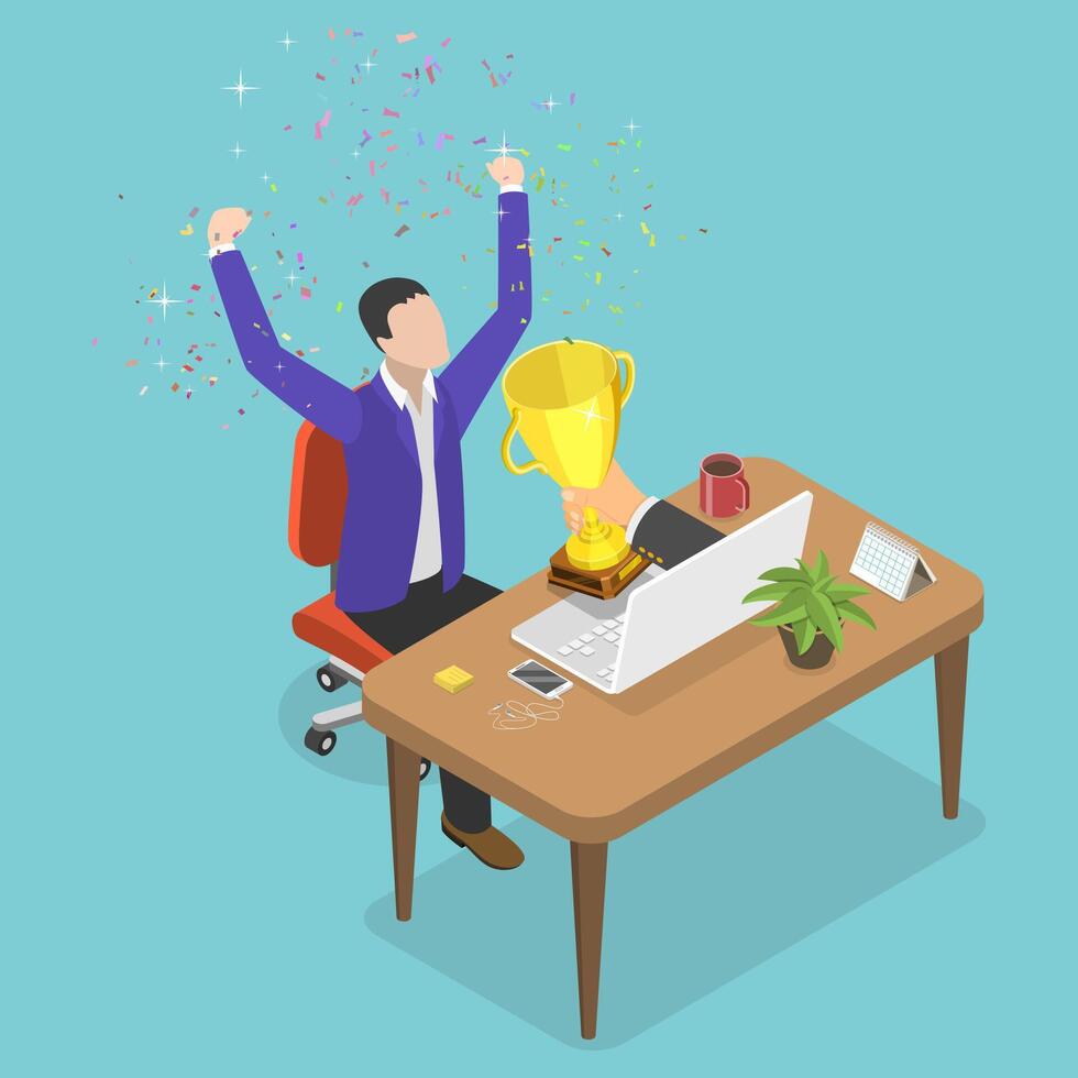 3D Isometric Flat Conceptual Illustration of Digital Award vector