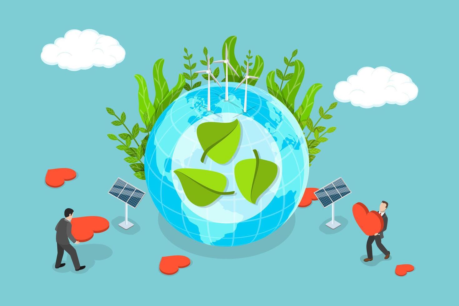 3D Isometric Flat Conceptual Illustration of Carbon Neutrality. vector