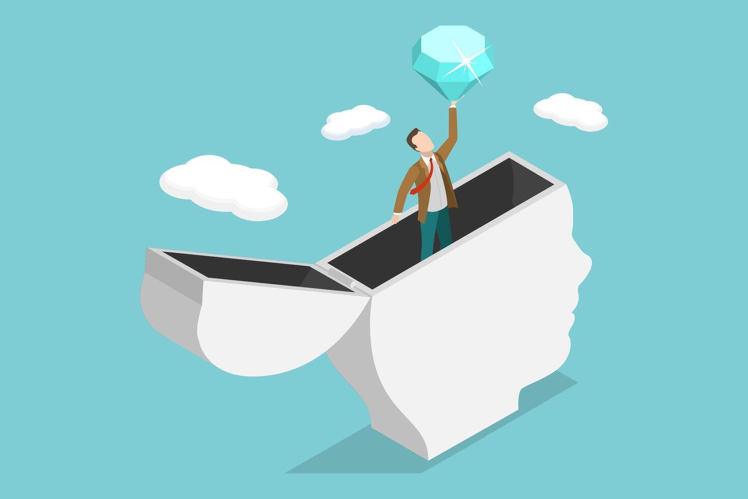 3D Isometric Flat Conceptual Illustration of Building Self-Confidence vector
