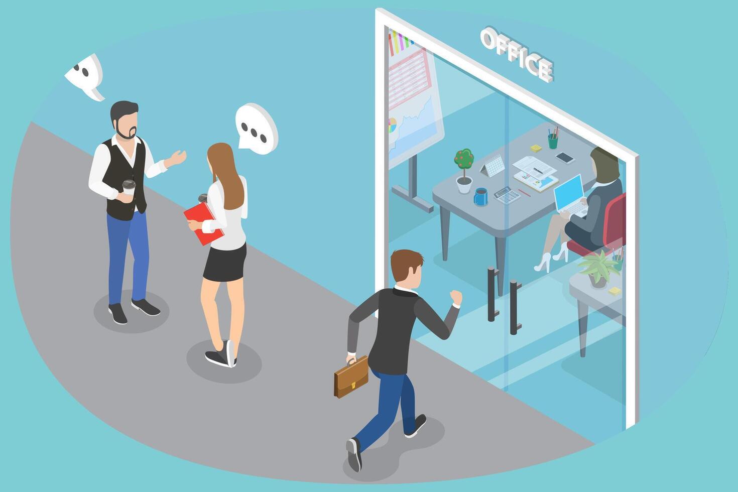 3D Isometric Flat Conceptual Illustration of Office Entrance. vector