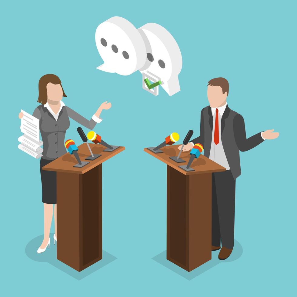 3D Isometric Flat Conceptual Illustration of Debate vector