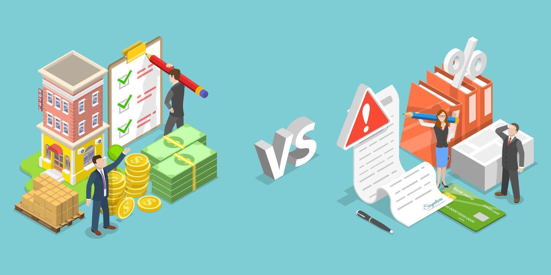 3D Isometric Flat Conceptual Illustration of Assets Vs Liability vector