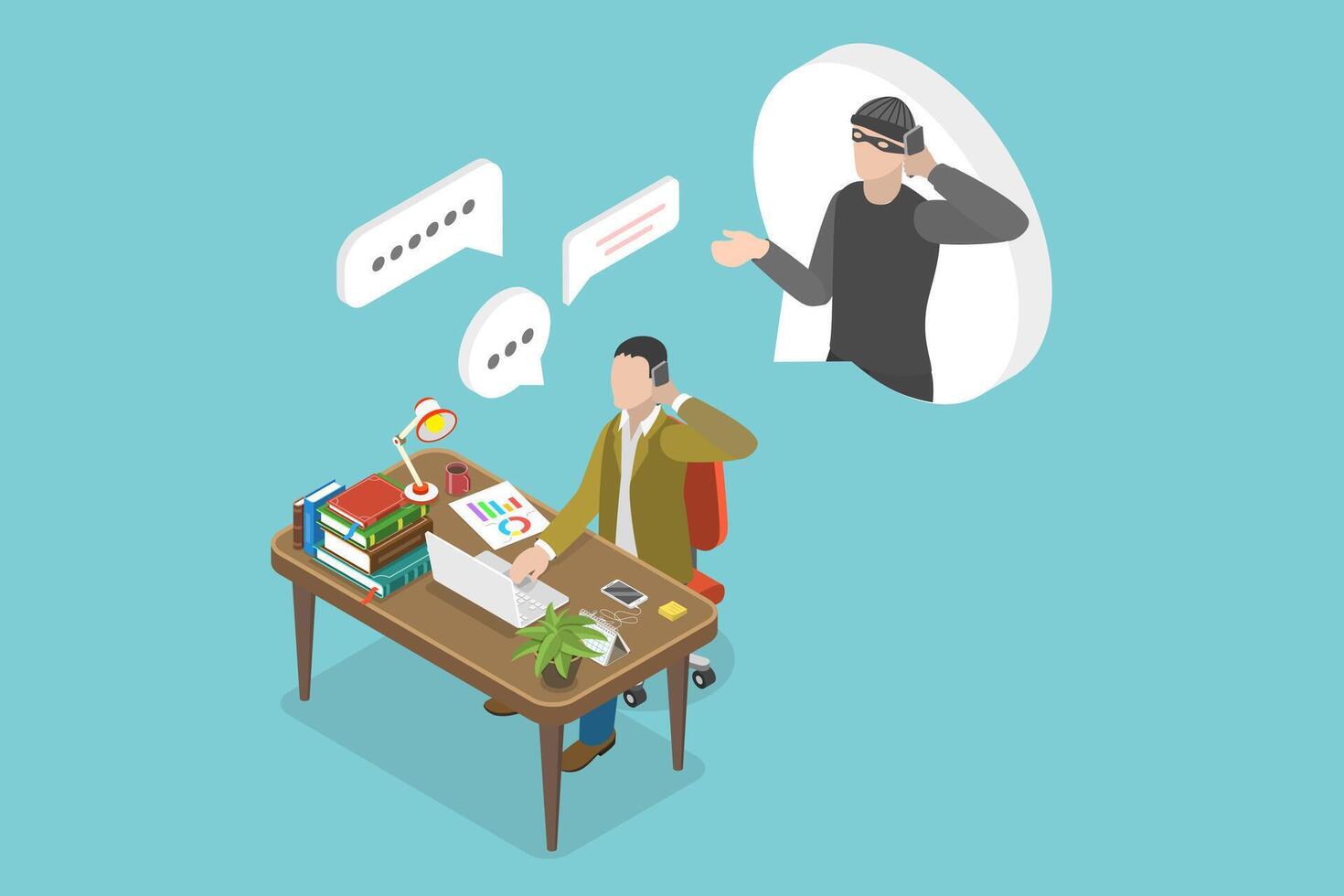 3D Isometric Flat Conceptual Illustration of Phone Fraud vector